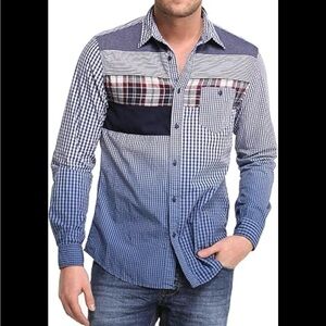 Desigual Men's Regular Cotton Multicolor Patchwork Checkered Long Sleeve Shirt